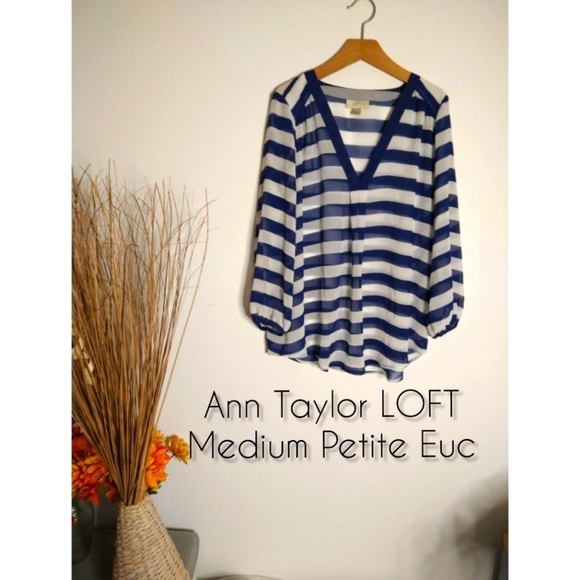 Ann Taylor LOFT Nautical Sheer Blouse Blue - Picture 1 of 1